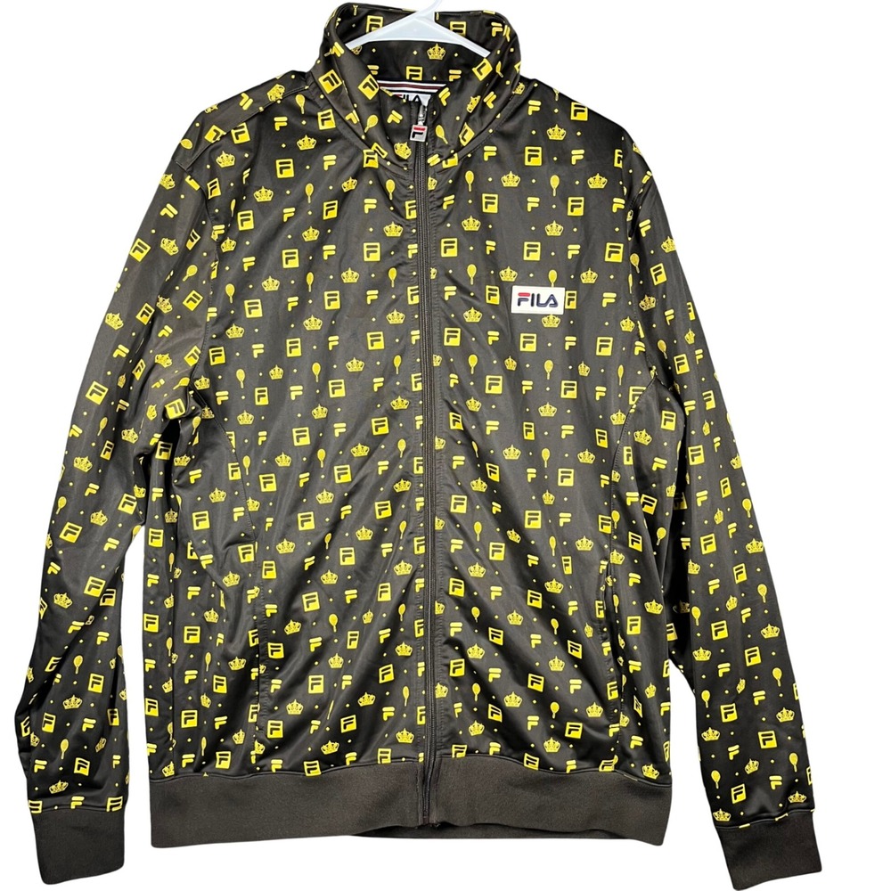 Fila Track Jacket Mens XL Brown Yellow Logo Crown Tennis Urban Outfitters Zip Up